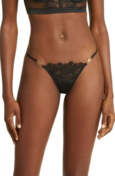 Bluebella Olympia Embroidered Mesh Thong In Black