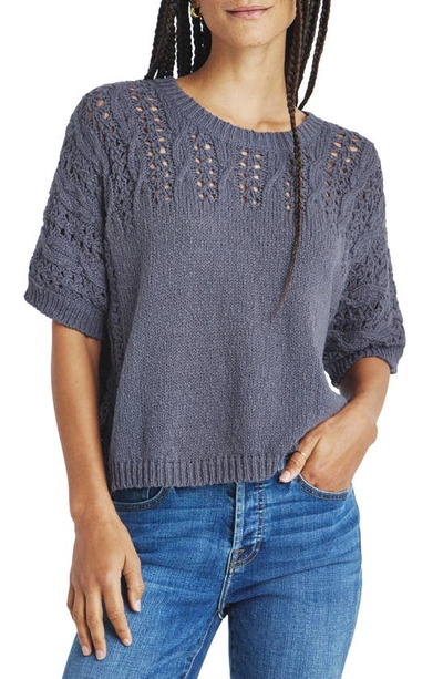 Splendid Mason Short Sleeve Sweater In Ash Navy