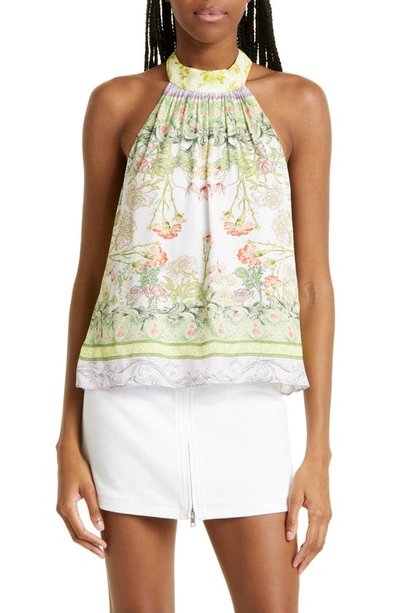 Alice And Olivia Kinsley Mixed Floral Print Halter Top In White