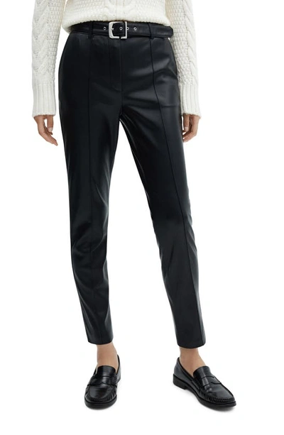 Mango Belted Faux Leather Trousers In Black
