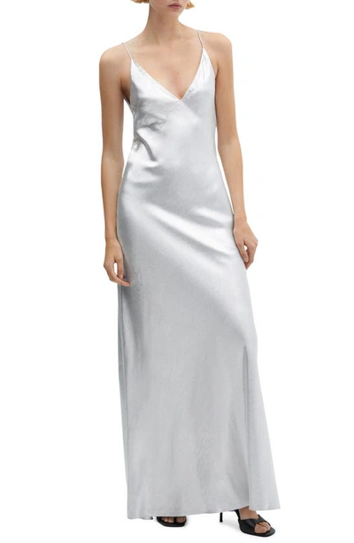 Mango Metallic Satin Slipdress In Silver