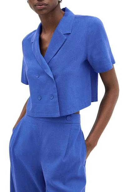 Mango Women's Short Sleeve Linen-blend Shirt In Blue