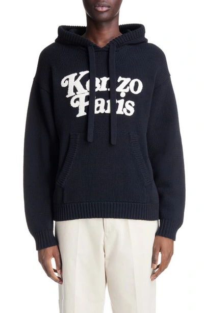 Kenzo Verdy Logo Hooded Cotton Sweater In Black