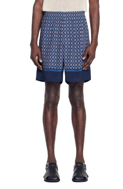Sandro Fence Bermuda Shorts In Navy Blue