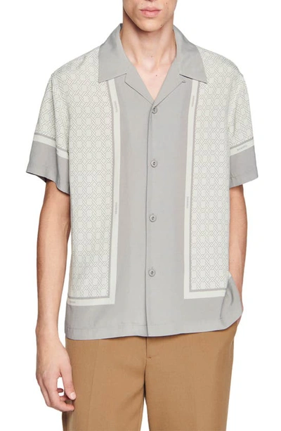 Sandro Fence Print Short Sleeve Button-up Shirt In Ecru