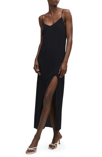 Mango Side-slit Satin Dress Black