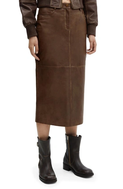 Mango Leather Midi Skirt In Brown