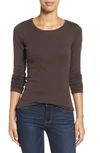 Caslon Scoop Neck Long Sleeve Cotton Knit Top In Brown Bean