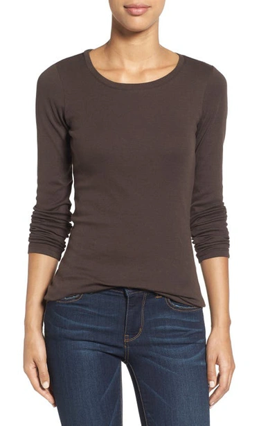 Caslon Scoop Neck Long Sleeve Cotton Knit Top In Brown Bean
