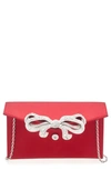 Judith Leiber Crystal Bow Satin Envelope Clutch In Silver Crimson