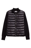 Moncler Quilted Nylon & Wool Knit Cardigan In Black