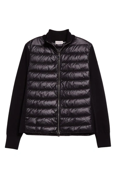 Moncler Quilted Nylon & Wool Knit Cardigan In Black