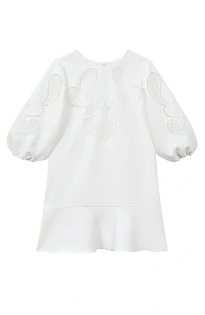 Reiss Kids' Toya Lace Balloon Sleeve Dress In Ivory