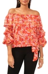 VINCE CAMUTO PRINT OFF THE SHOULDER BUBBLE SLEEVE TOP