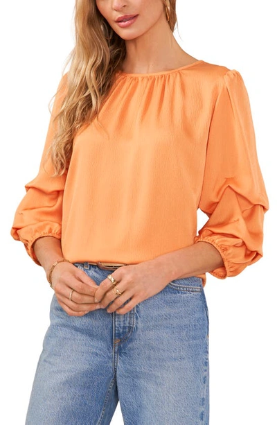 Vince Camuto Bubble Sleeve Satin Top In Warm Orange