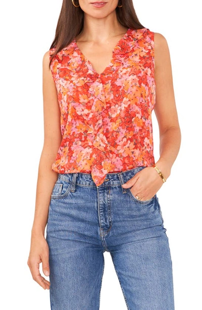 Vince Camuto Watercolor Print Sleeveless Top In Tulip Red