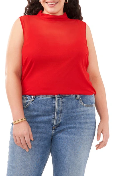 Vince Camuto Sleeveless Mock Neck Mesh Top In Tulip Red