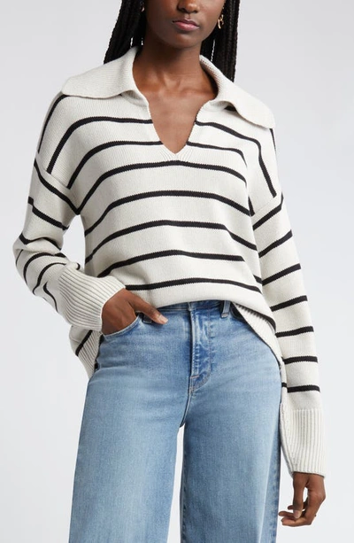 Nordstrom Stripe Cotton & Cashmere Sweater In Sand-black Stripe