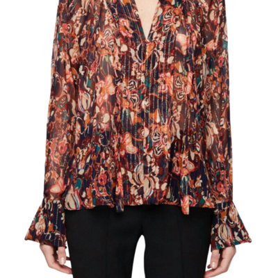 A.l.c Wilder Printed Long-sleeve V-neck Blouse In Brown