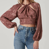 ASTR BETSY FLORAL CUTOUT LONG SLEEVE TOP