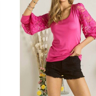Adora Lace Sleeve Top In Pink