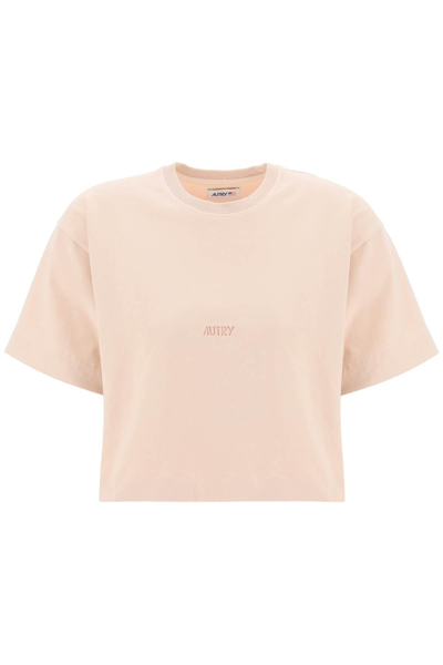 Autry Boxy T-shirt With Debossed Logo In Pink