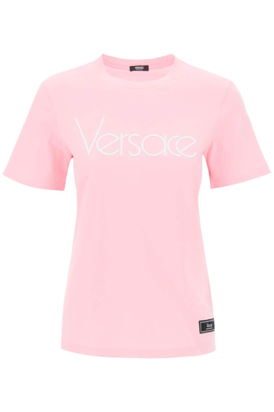 Versace Logo刺绣棉t恤 In Pink