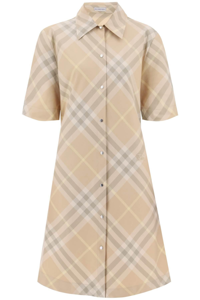 Burberry Ered  Checkered Shirt Dress In Beige,neutro