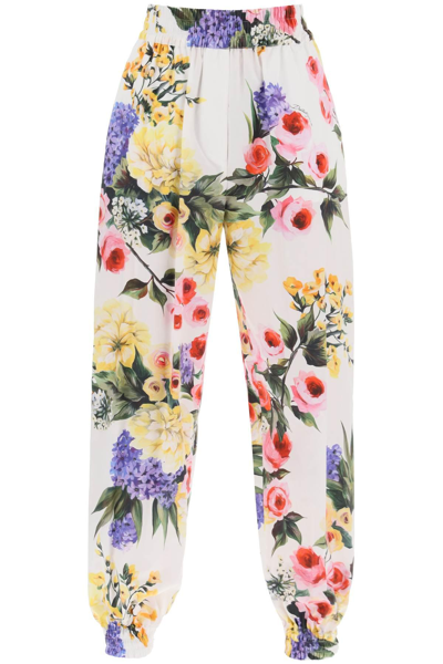 Dolce & Gabbana Floral-print Cotton Track Pants In White