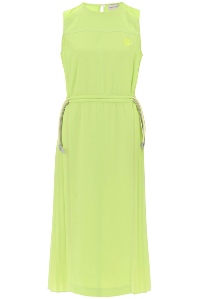 Moncler Pleated Drawstring Midi Dress In Green