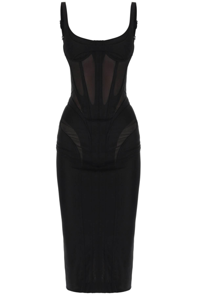 Mugler Midi Dress With Corset Detailing In Black