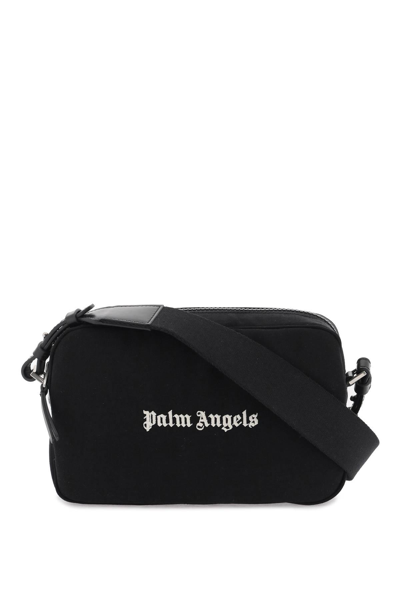 Palm Angels Monogram Embroidered Zipped Messenger Bag In Black