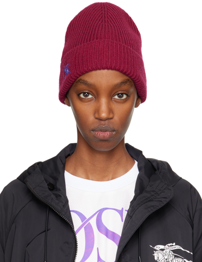 Burberry Burgundy Ribbed Cashmere Beanie In Ripple