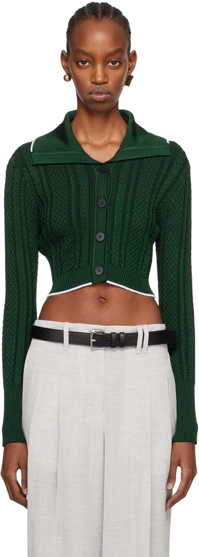 Jacquemus Bela Cable-knit Crop Cardigan In Dark Green