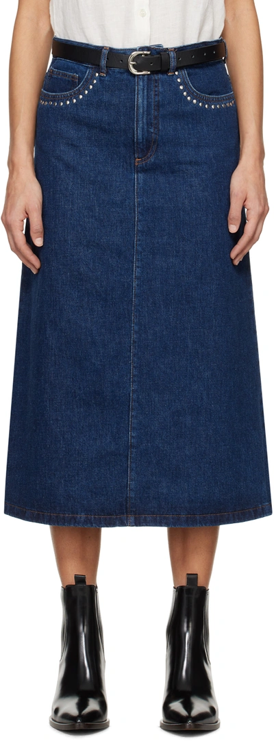 A.p.c. Indigo Redwood Denim Midi Skirt In Ial Washed Indigo