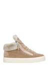 GIUSEPPE ZANOTTI BROWN SHEARLING AND SUEDE SNEAKERS,7240912