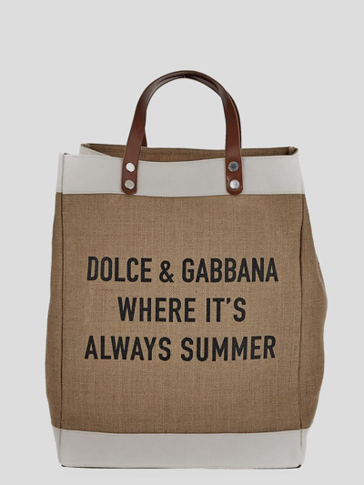 Dolce & Gabbana Juta Logoed Bag In Beige