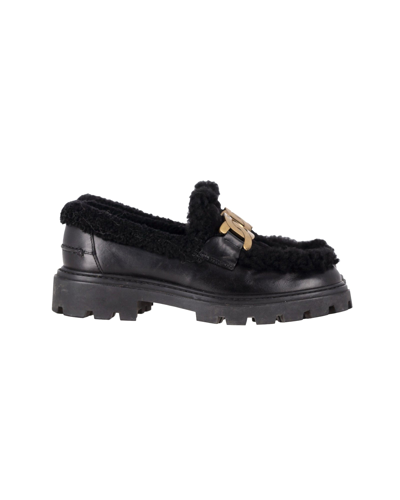 Tod's Kate Shearling And Leather Loafers In Black