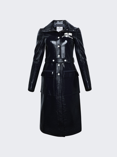 Courrã¨ges Reedition Vinyl Trench Coat In Navy