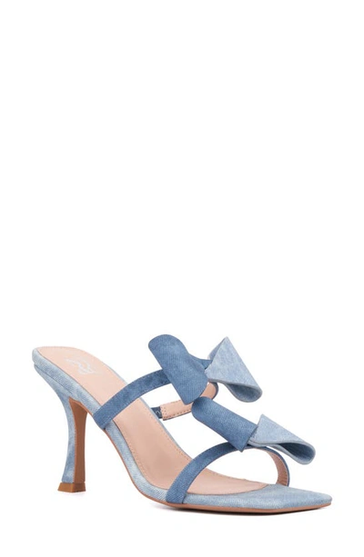 New York And Company Women's Dalila Bow Heel Sandal In Blue Denim Pu