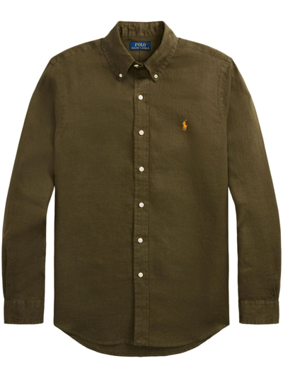 Polo Ralph Lauren Camicia In Lino Slim-fit In Green