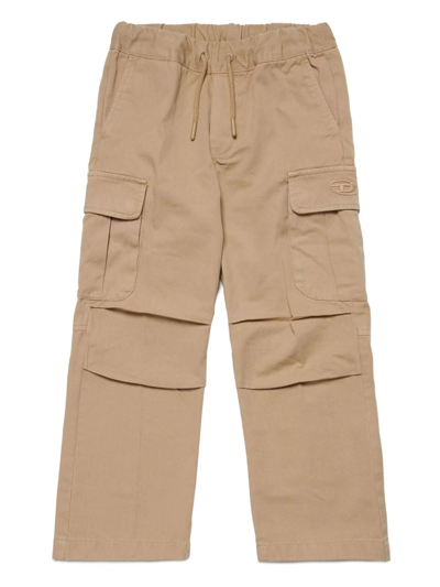 Diesel Kids' Oval D-embroidery Cargo Trousers In Beige