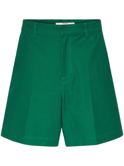 Valentino V-detail Canvas Bermuda Shorts In Green