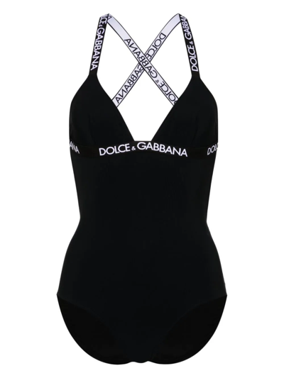 Dolce & Gabbana Costume Intero Con Logo In Black