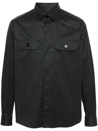 Zegna Flap-pocket Cotton Shirt In Black