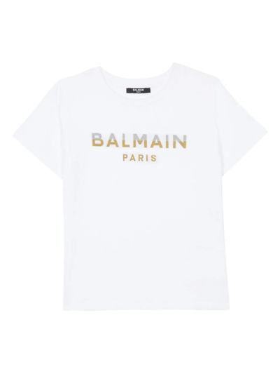 Balmain T-shirt  Paris In Jersey Con Stampa Metallizzata In White