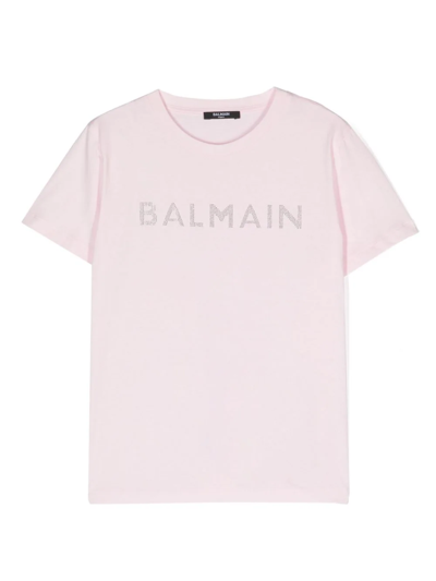 Balmain T-shirt In Jersey Con Logo  In Pink