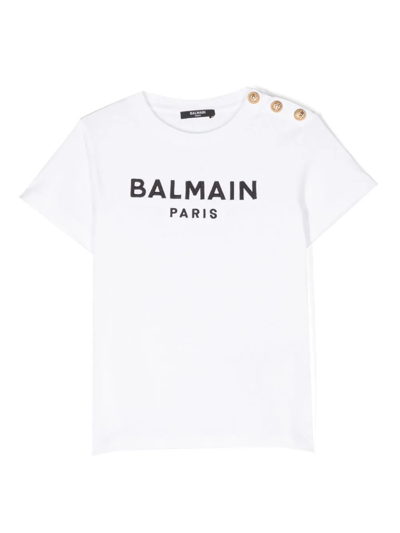 Balmain T-shirt Con Ricamo In White