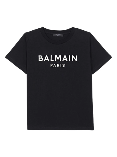 Balmain T-shirt  Paris In Jersey Con Stampa Metallizzata In Black