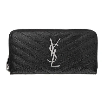 Saint Laurent Black Quilted Monogram Zip Around Wallet